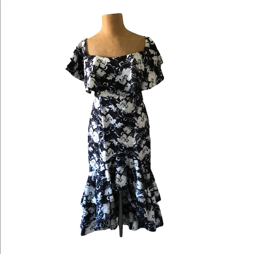 Fame and Partners Off the Shoulder Blue floral print dress Size 4